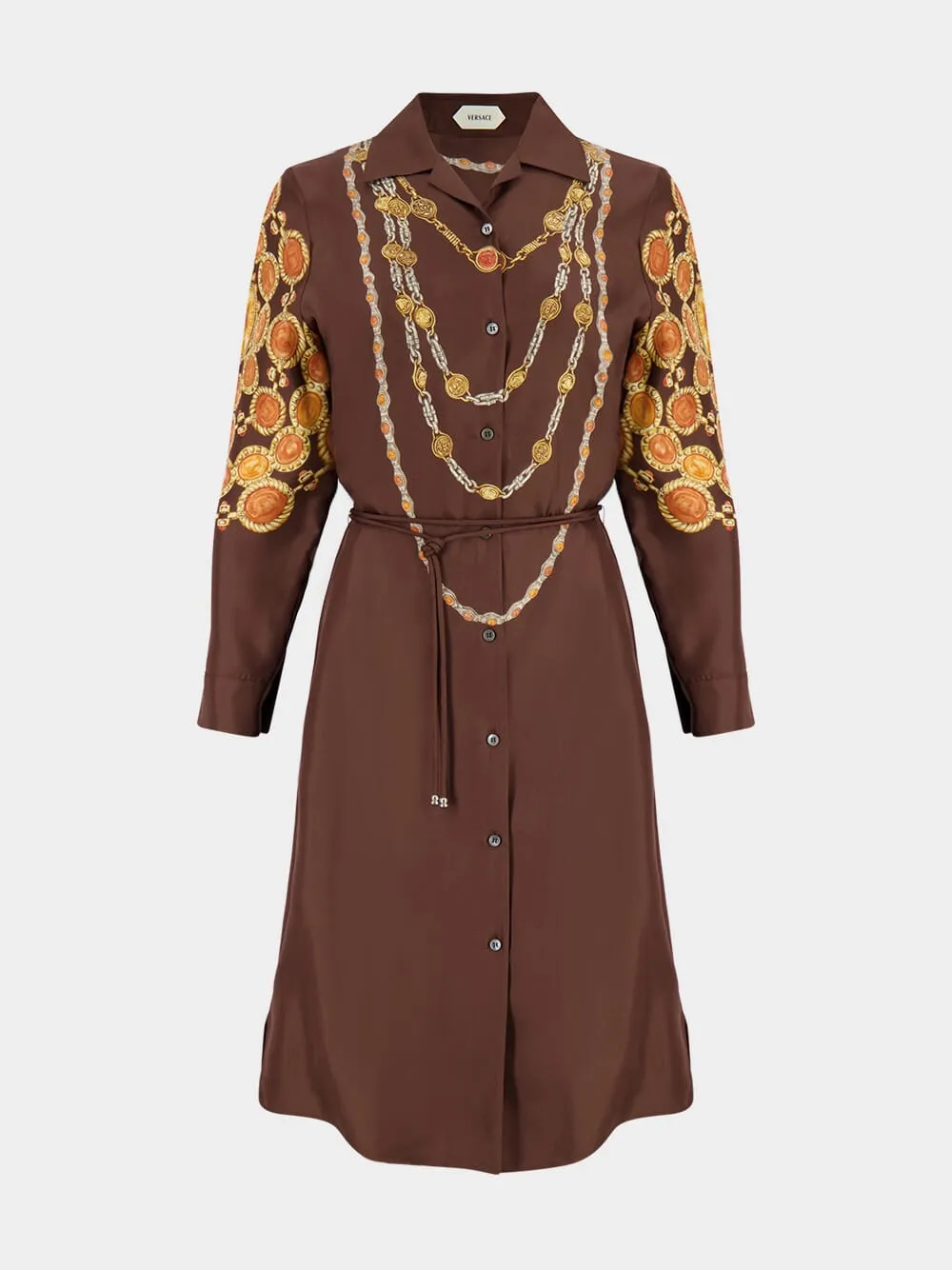 Brown Printed Silk Twill Mini Shirt Dress sold by Fashion Clinic