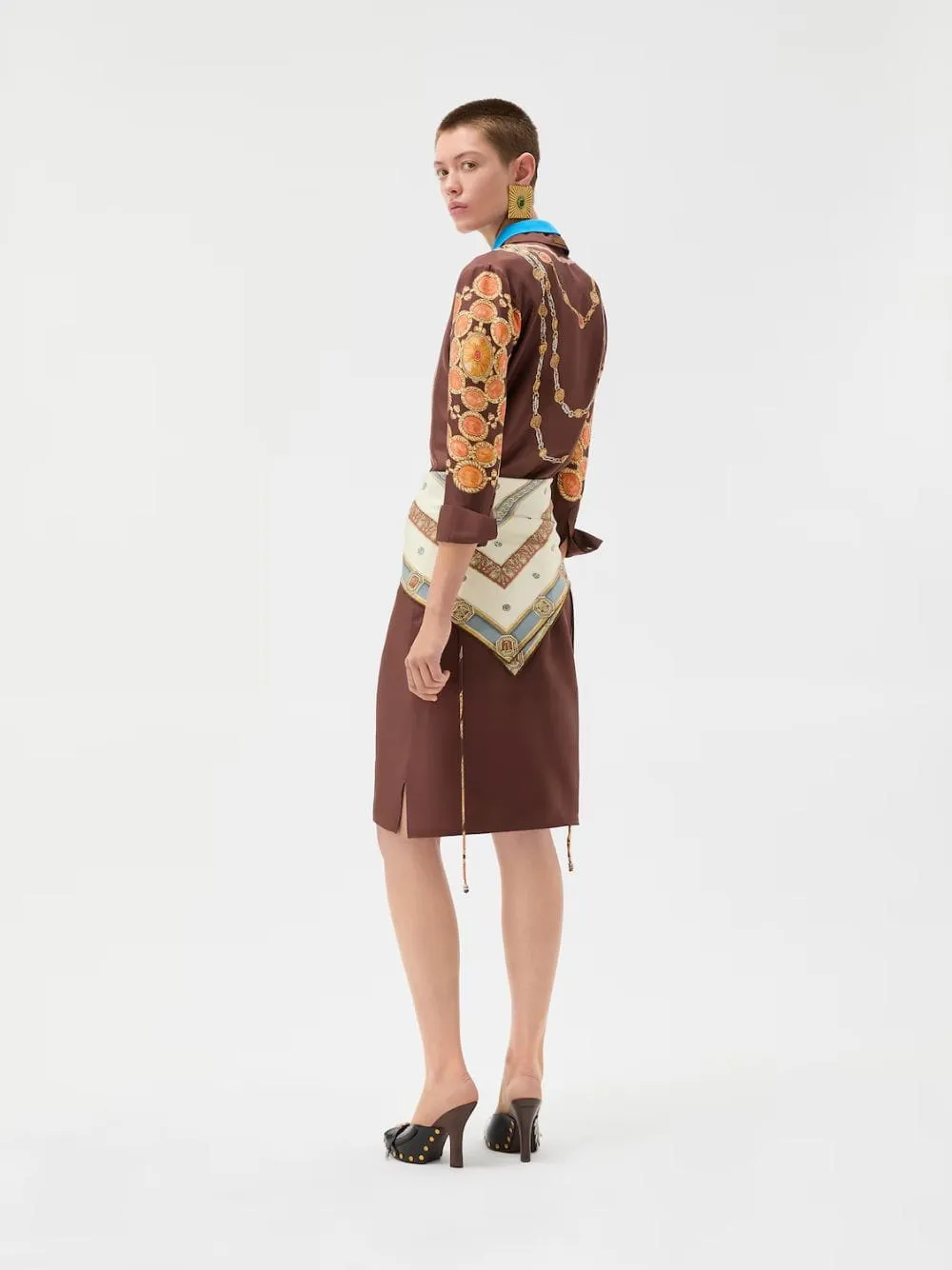 Brown Printed Silk Twill Mini Shirt Dress sold by Fashion Clinic product image thumbnail 4