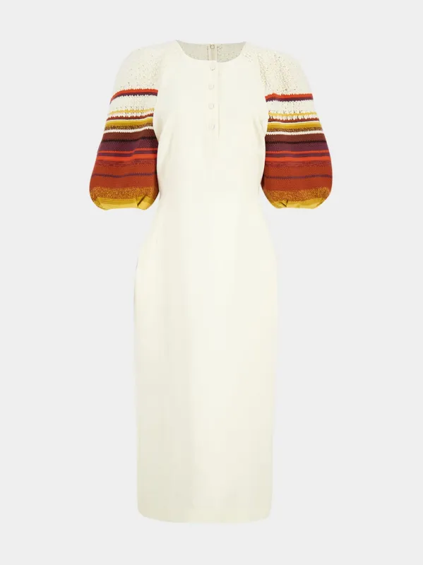 Ivory Nomo Crochet Puff Sleeve Linen Maxi Dress made by Gabriela Hearst