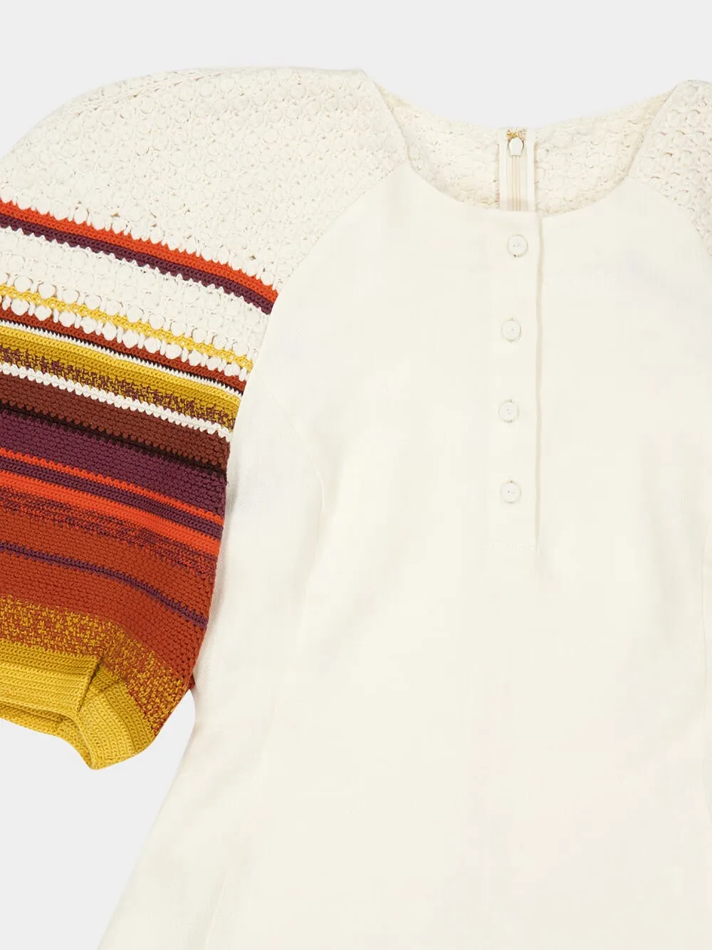 Ivory Nomo Crochet Puff Sleeve Linen Maxi Dress sold by Fashion Clinic product image thumbnail 3