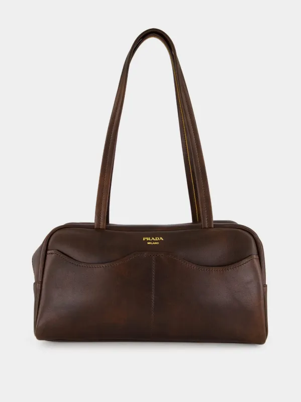 Cocoa Brown Carry Large Antiqued Leather Bag made by Prada