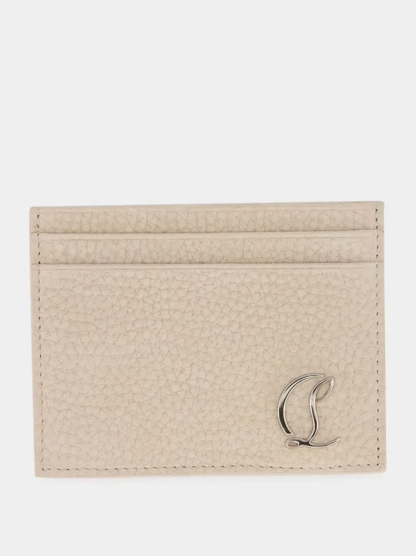Beige Mooncrest Grained Leather Card Holder made by Christian Louboutin