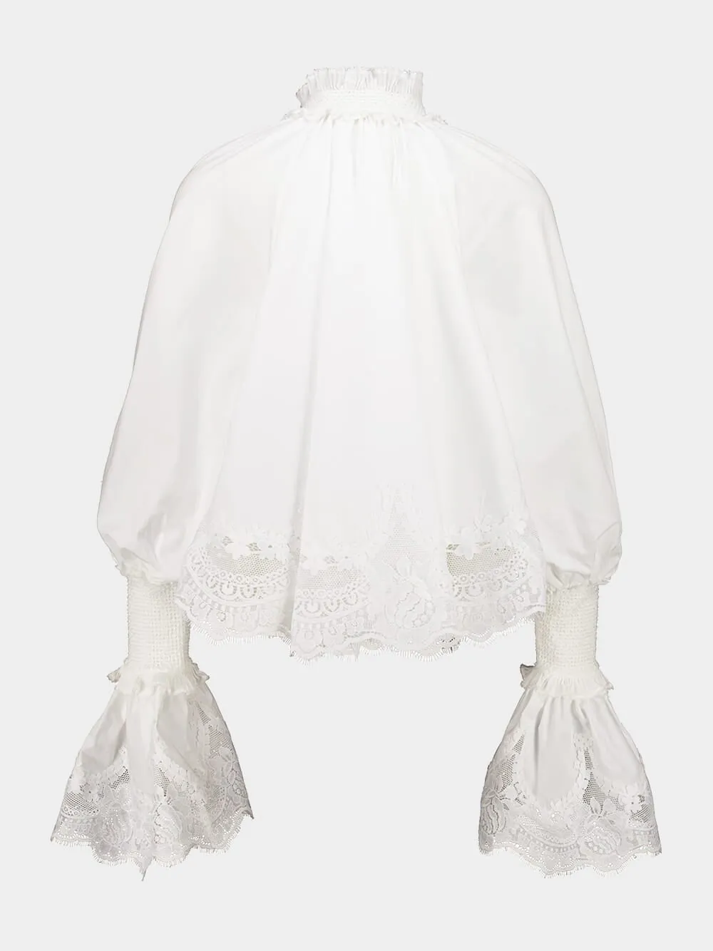 Ivory Lace Trim Shirred Blouse sold by Fashion Clinic product image thumbnail 3