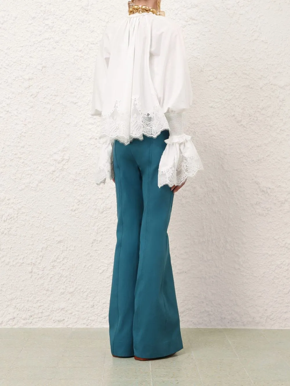 Ivory Lace Trim Shirred Blouse sold by Fashion Clinic product image thumbnail 4