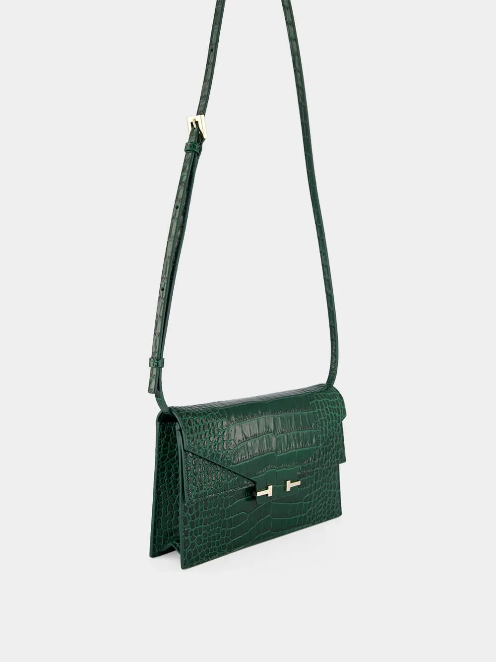 Emerald Croc-Effect Leather Shoulder Bag sold by Fashion Clinic product image thumbnail 3