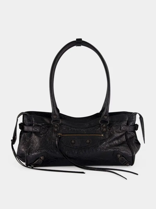Black East-West Leather City Bag made by Balenciaga