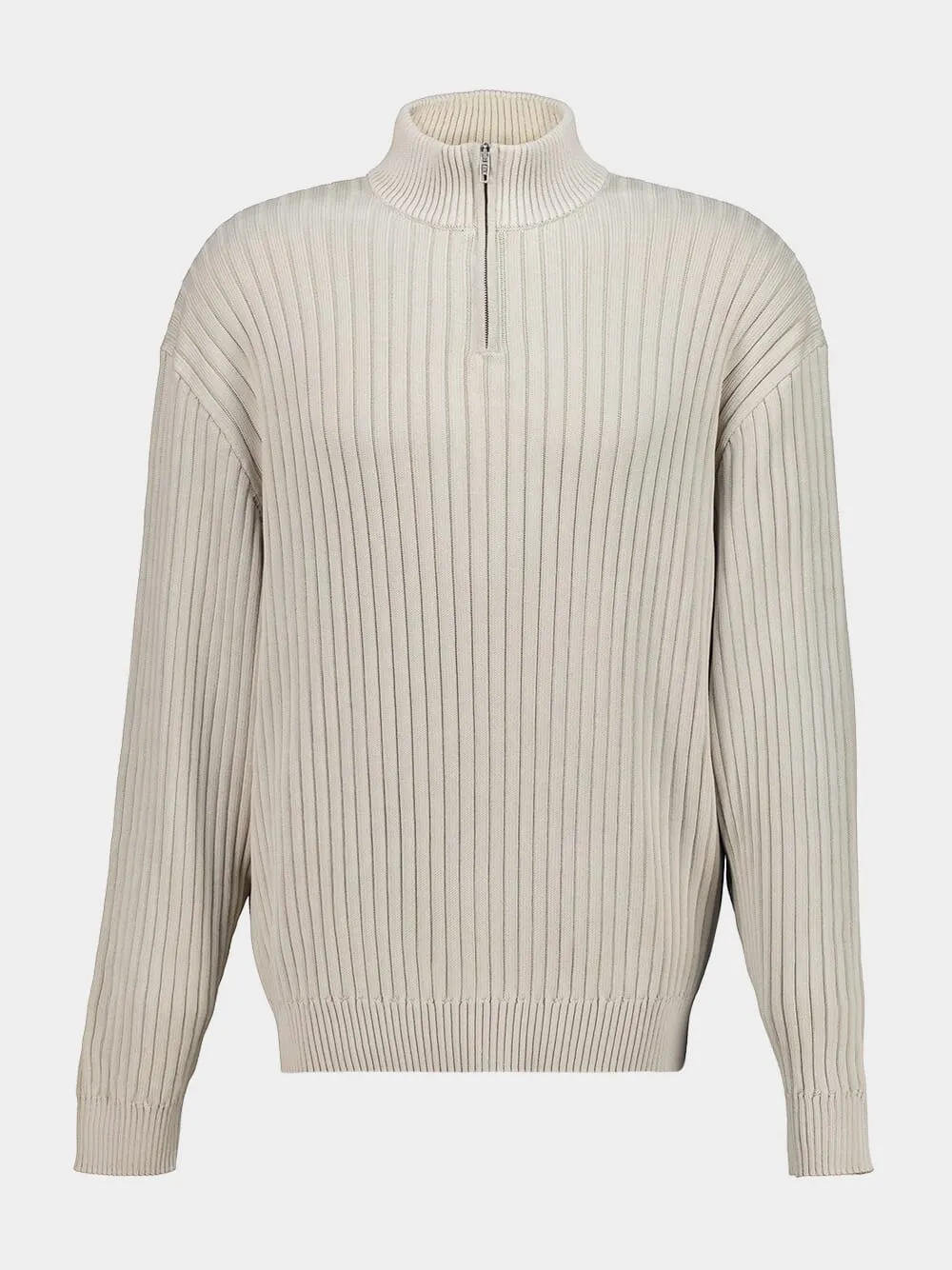Light Grey Ribbed Zip-Neck Jumper sold by Fashion Clinic