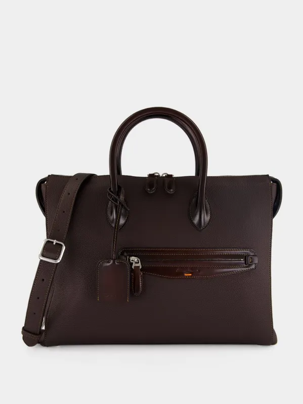 Dark Brown Leather Laptop Bag made by Santoni