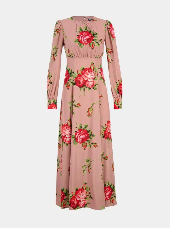 Rose Bouquet Print Silk Maxi Dress made by Dolce & Gabanna