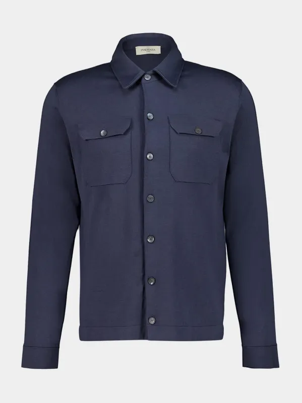 Blue Silk Cotton Overshirt made by Fashion Clinic