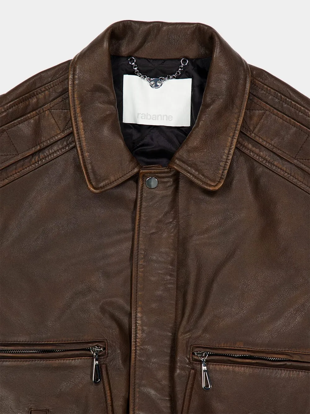 Brown Leather Zip-Front Jacket sold by Fashion Clinic product image thumbnail 3