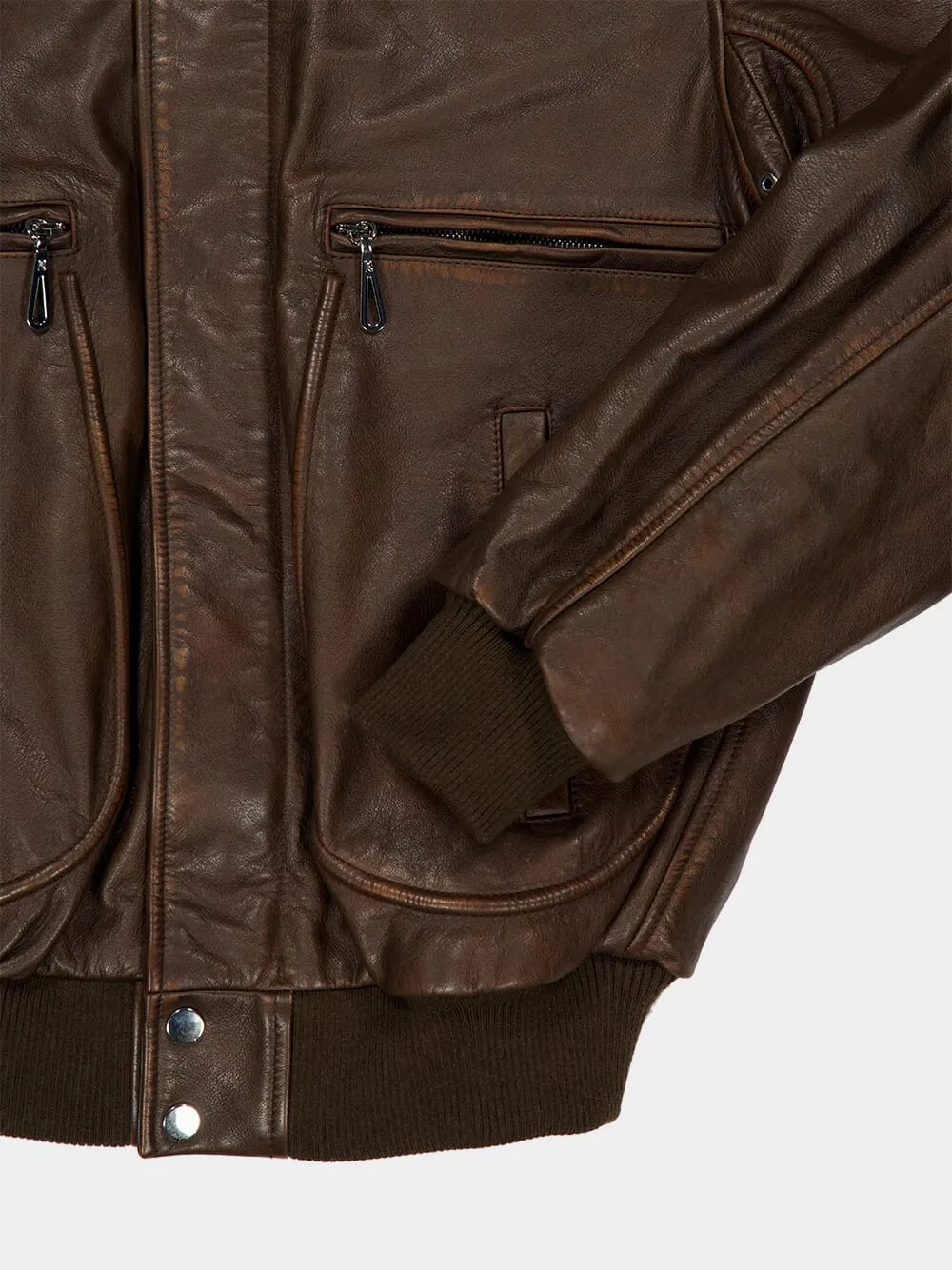 Brown Leather Zip-Front Jacket sold by Fashion Clinic product image thumbnail 4