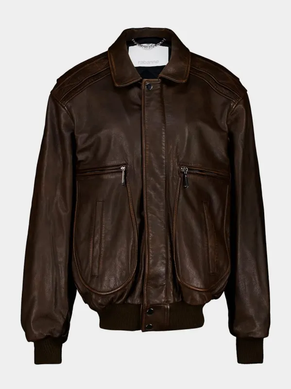 Brown Leather Zip-Front Jacket made by Rabanne