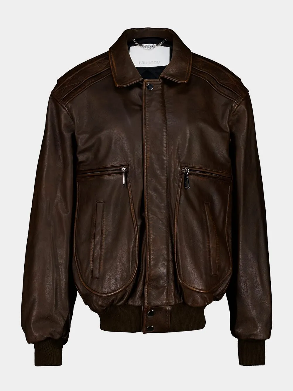 Brown Leather Zip-Front Jacket sold by Fashion Clinic