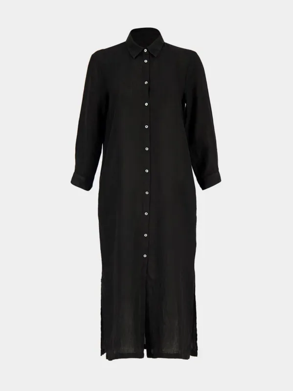 Black Linen Maxi Shirt Dress made by Fashion Clinic