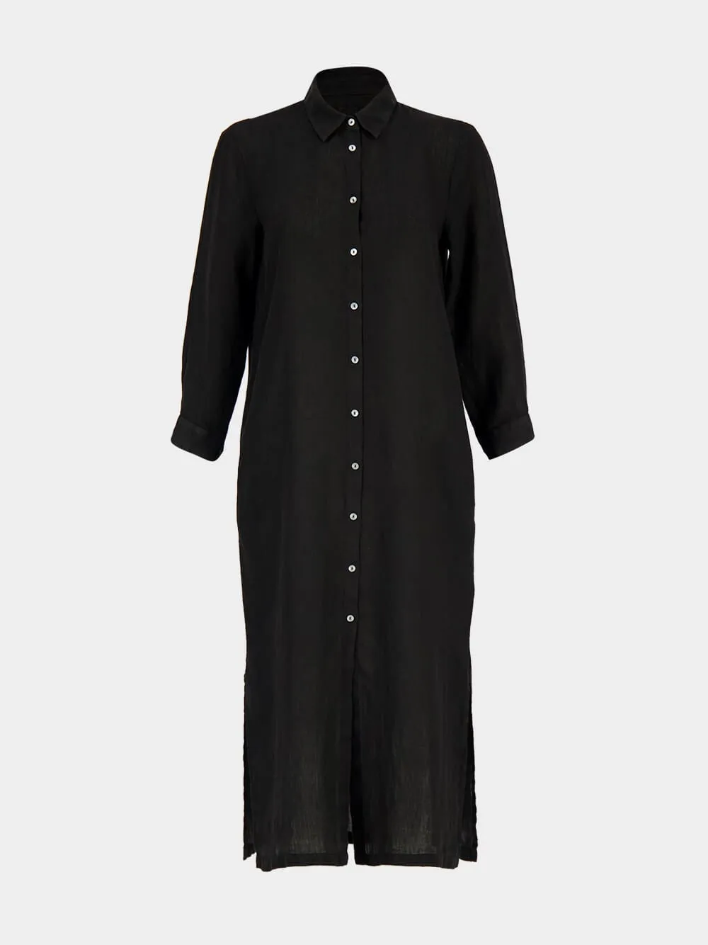 Black Linen Maxi Shirt Dress sold by Fashion Clinic