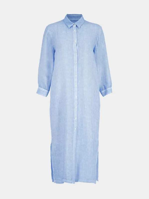 Blue Linen Maxi Shirt Dress made by Fashion Clinic