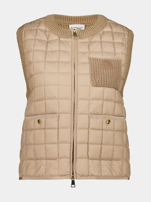 Beige Quilted Cotton Down Gilet made by Moncler