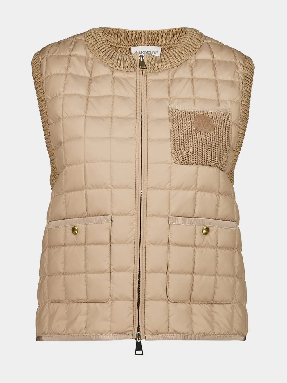 Beige Quilted Cotton Down Gilet sold by Fashion Clinic
