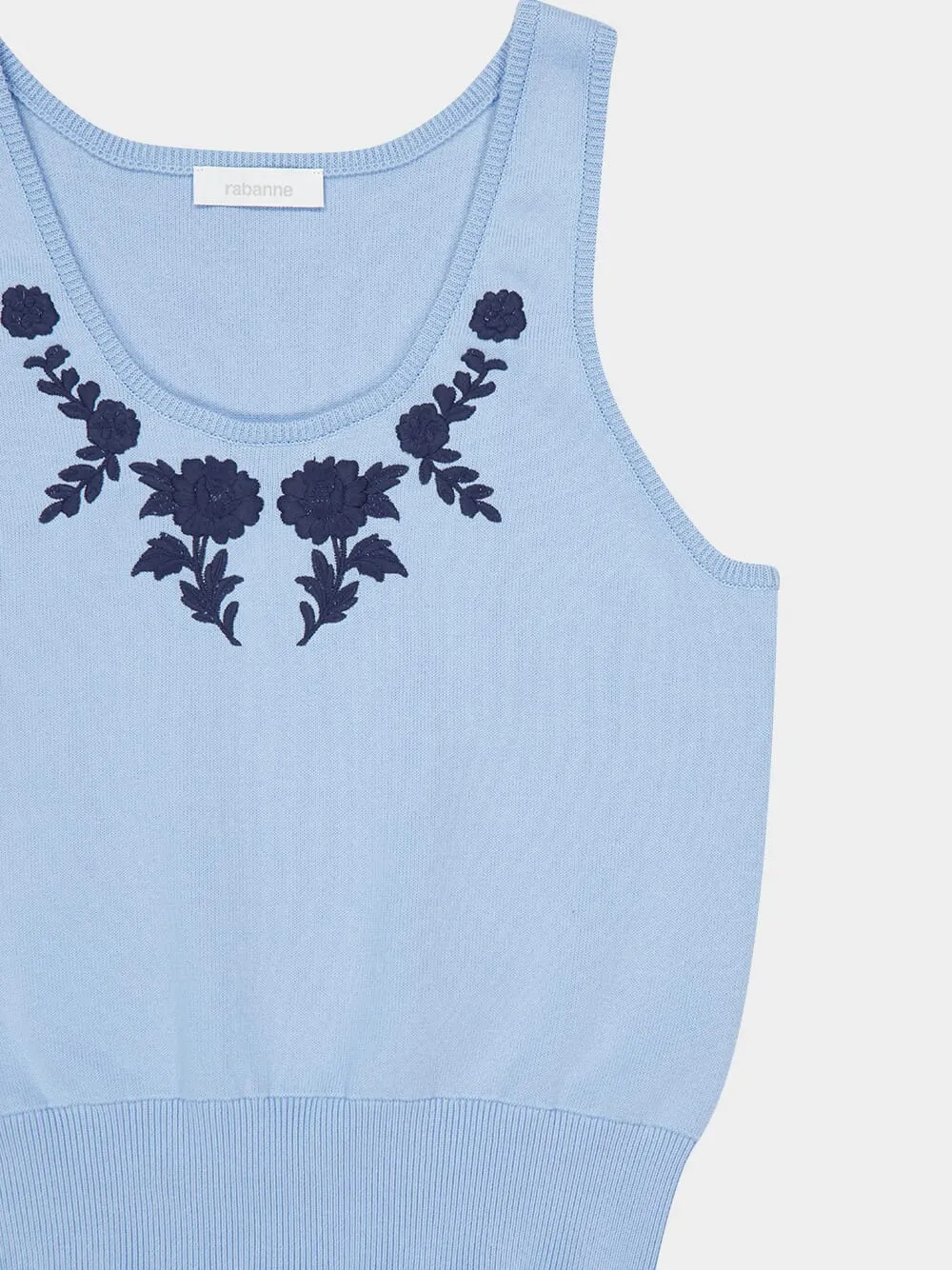 Blue Floral Embroidered Knit Tank sold by Fashion Clinic product image thumbnail 5
