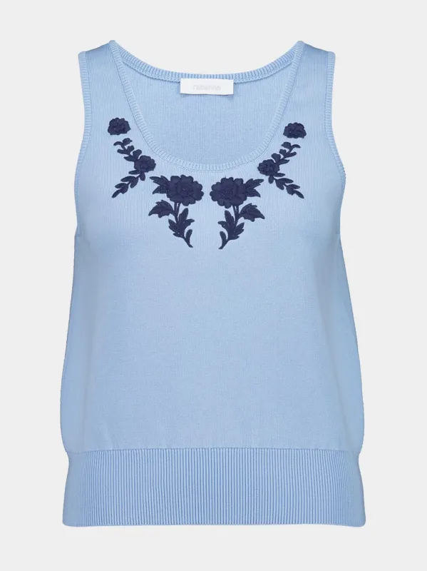 Blue Floral Embroidered Knit Tank made by Rabanne