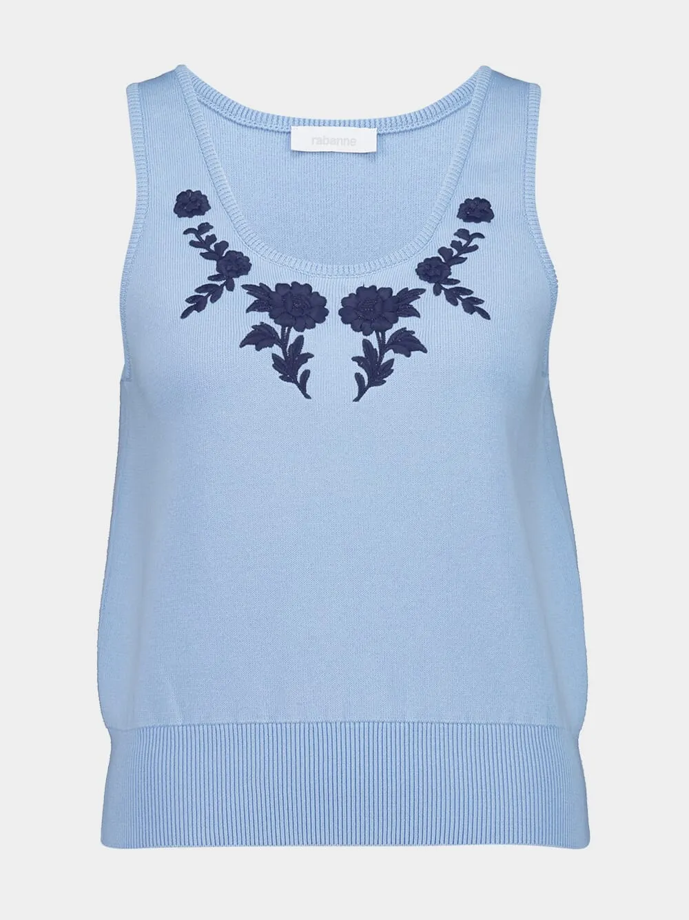 Blue Floral Embroidered Knit Tank sold by Fashion Clinic