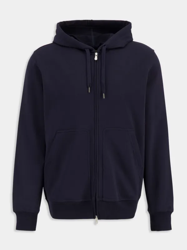 Navy Blue Cotton Zip Jacket made by Brunello Cucinelli