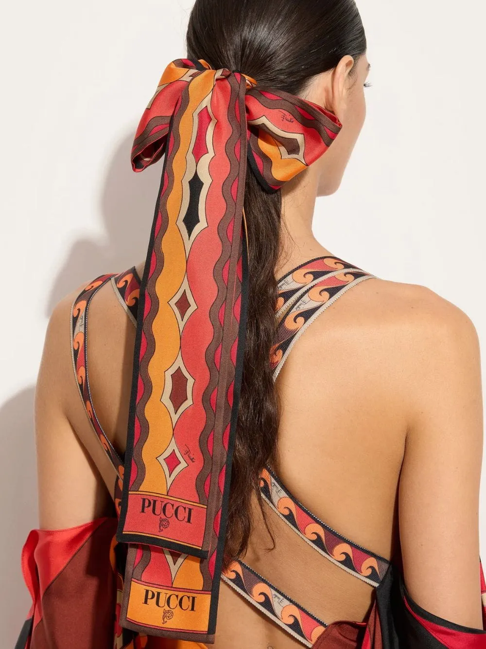 Black and Orange Mixed Print Silk Twill Scarf sold by Fashion Clinic