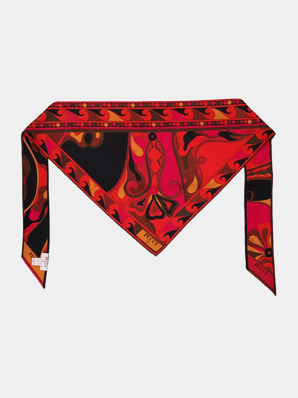Black and Orange Orchidee Print Triangle Scarf sold by Fashion Clinic product image thumbnail 2