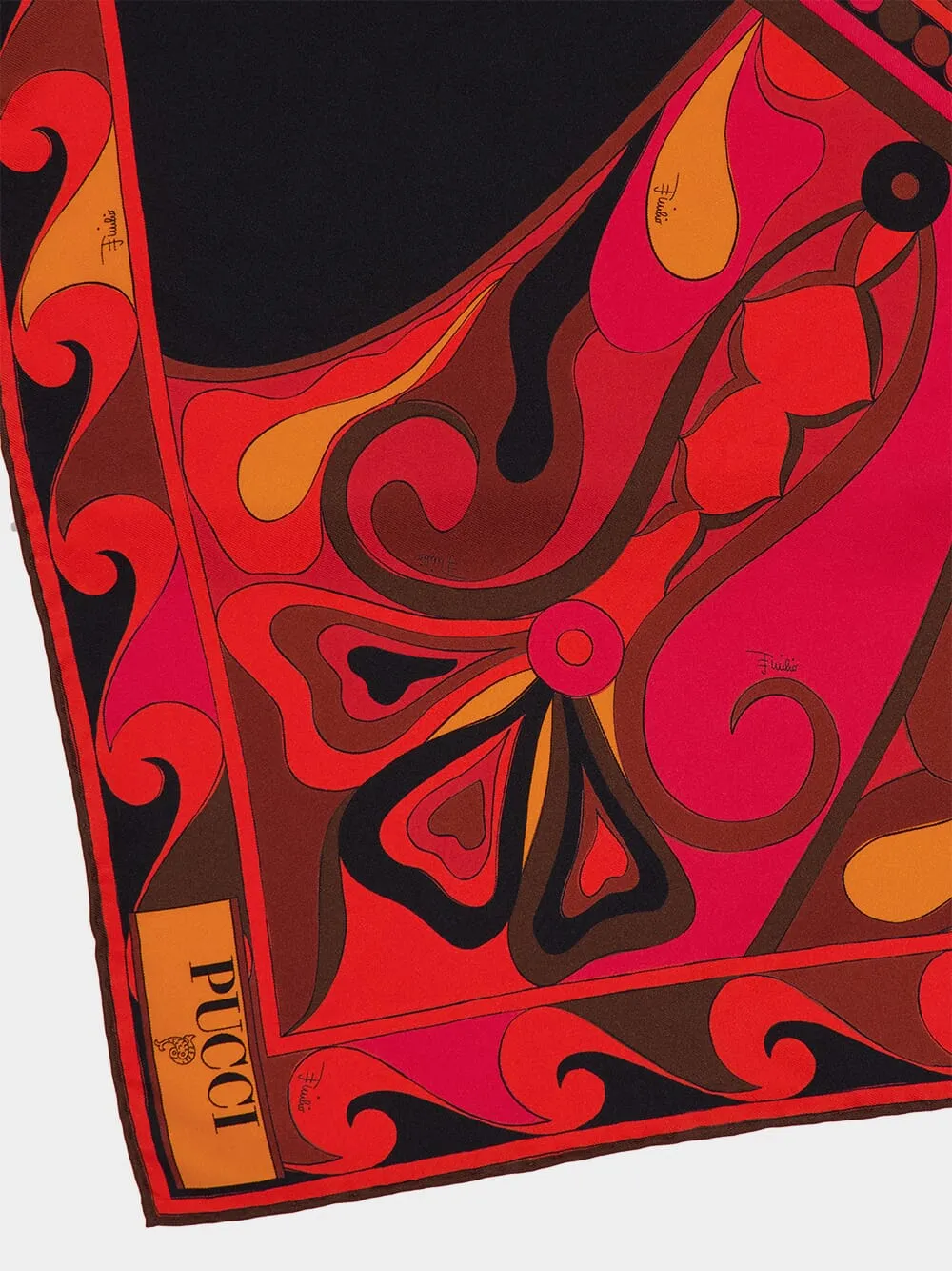 Black and Orange Orchidee Print Triangle Scarf sold by Fashion Clinic product image thumbnail 4