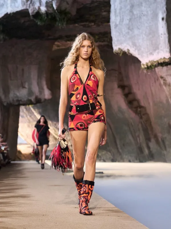 Black and Orange Occhi Print Halterneck Jumpsuit made by Emilio Pucci