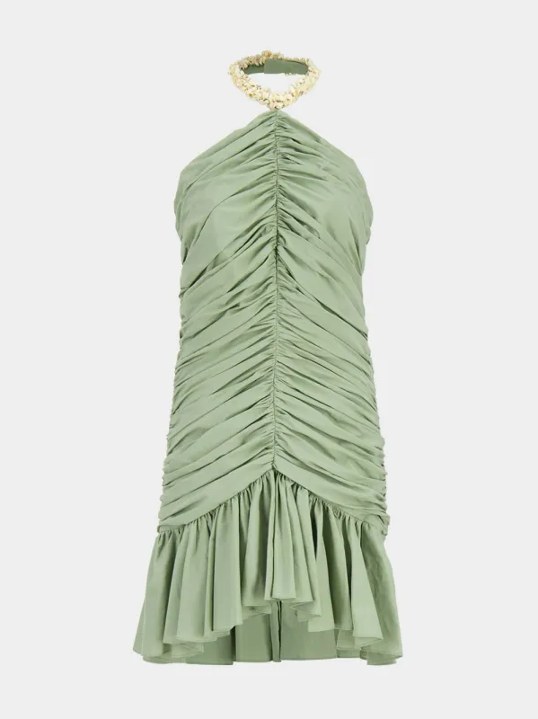 Olive Green Crepe Mini Dress made by Balmain