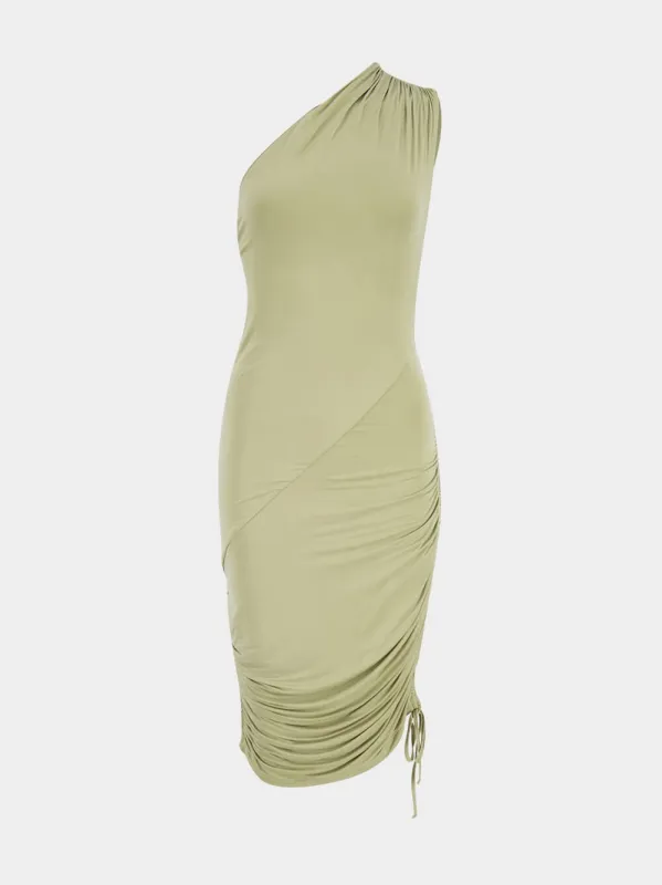 Pale Green One-Shoulder Mini Dress made by Balmain