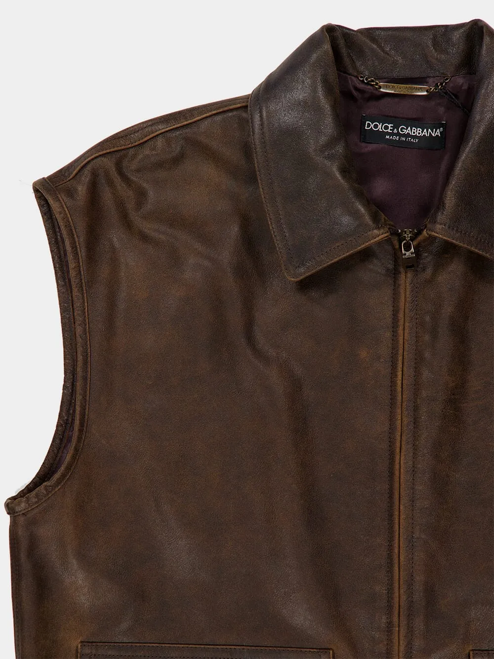 Brown Sleeveless Leather Jacket sold by Fashion Clinic product image thumbnail 3