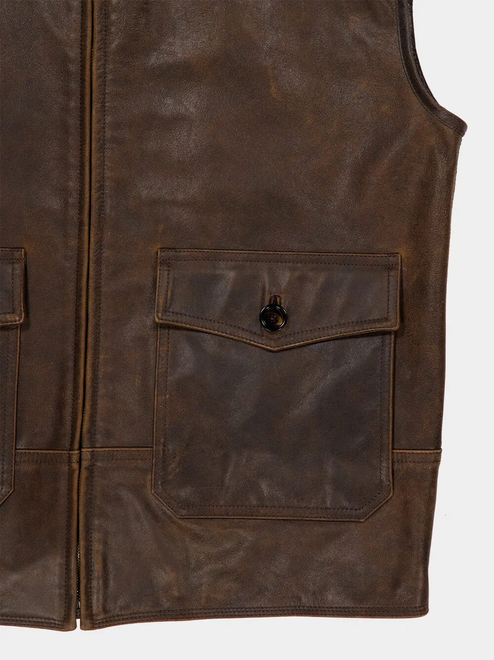 Brown Sleeveless Leather Jacket sold by Fashion Clinic product image thumbnail 4
