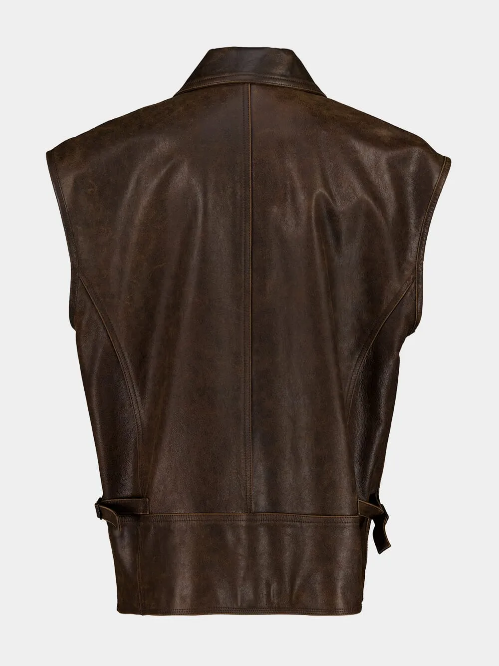 Brown Sleeveless Leather Jacket sold by Fashion Clinic product image thumbnail 2