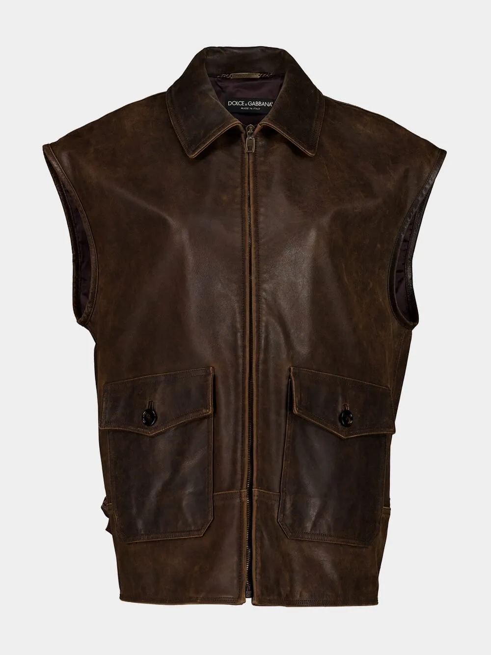 Brown Sleeveless Leather Jacket sold by Fashion Clinic