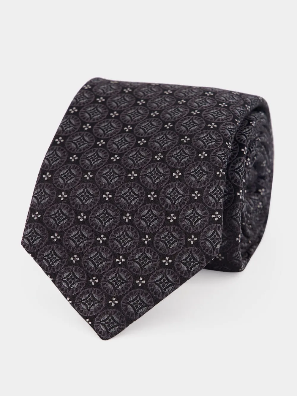 Anthracite Silk Geometric Tie sold by Fashion Clinic