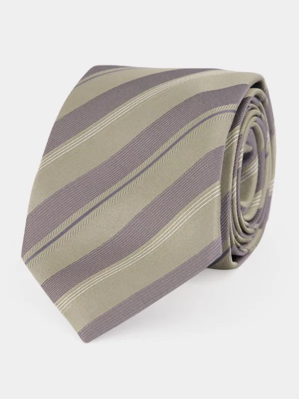 Khaki Striped Silk Tie made by Brunello Cucinelli