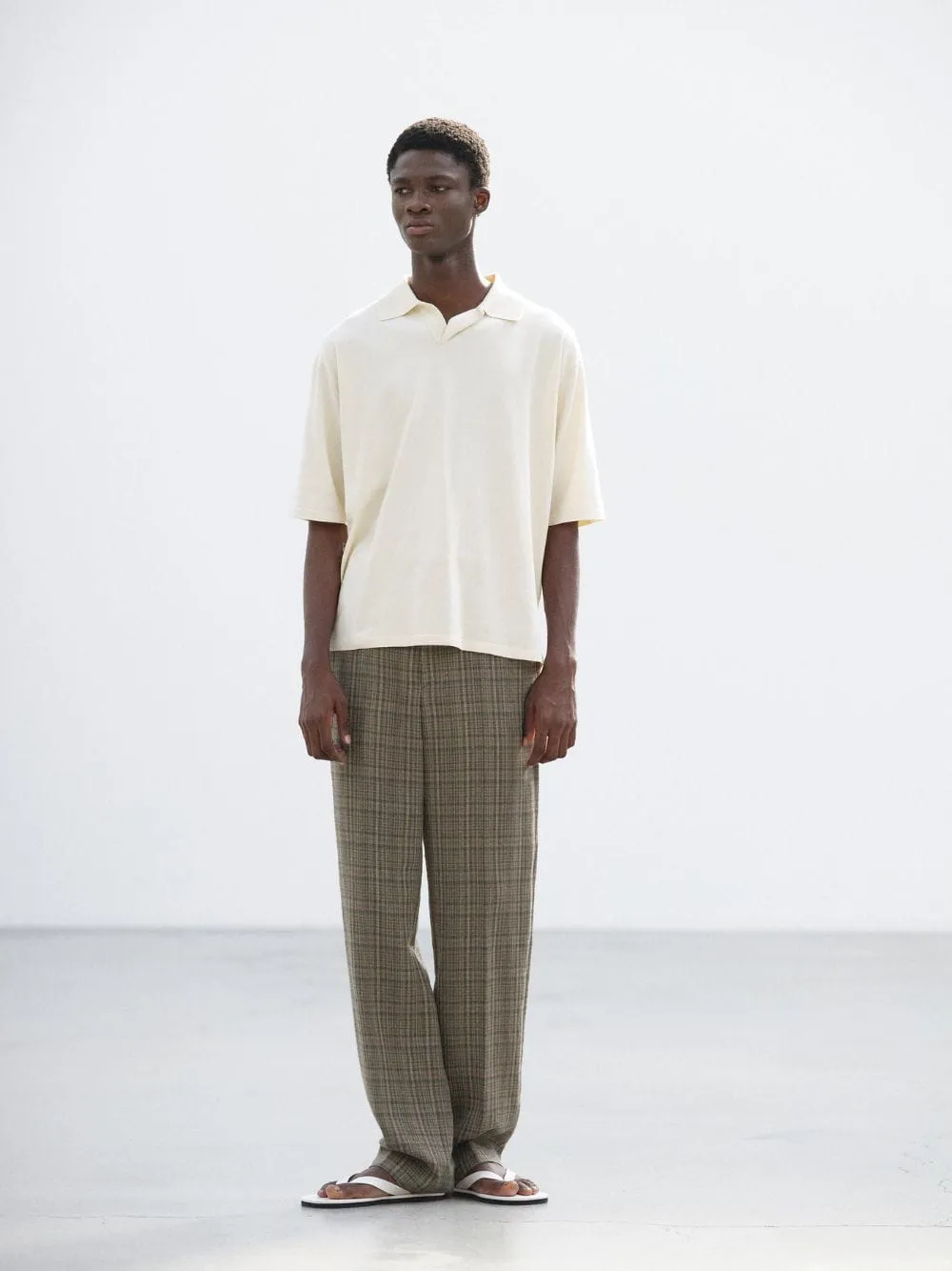 Dark Brown Check Silk Linen Trousers sold by Fashion Clinic