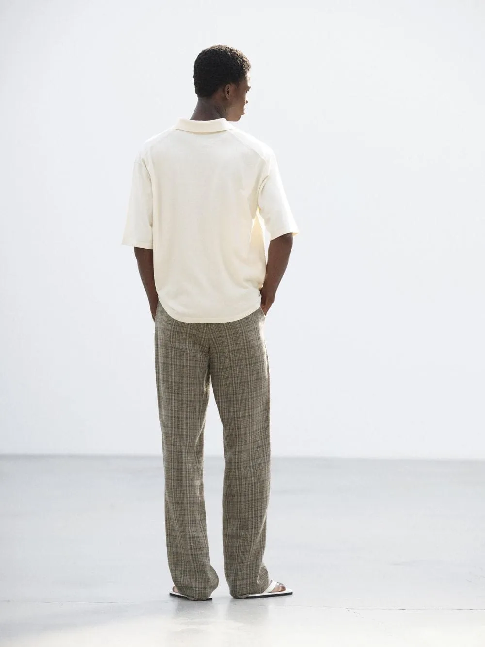 Dark Brown Check Silk Linen Trousers sold by Fashion Clinic product image thumbnail 3