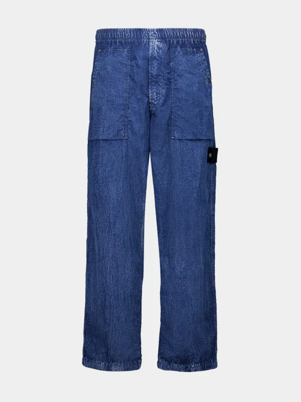 Indigo Blue Nylon Cargo Trousers made by Stone Island