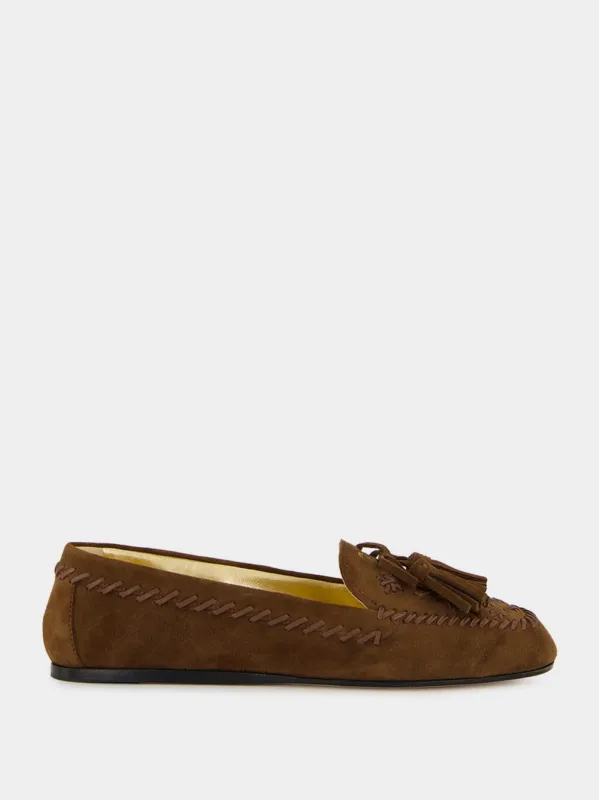 Cocoa Brown Tassel Suede Leather Loafers made by Prada