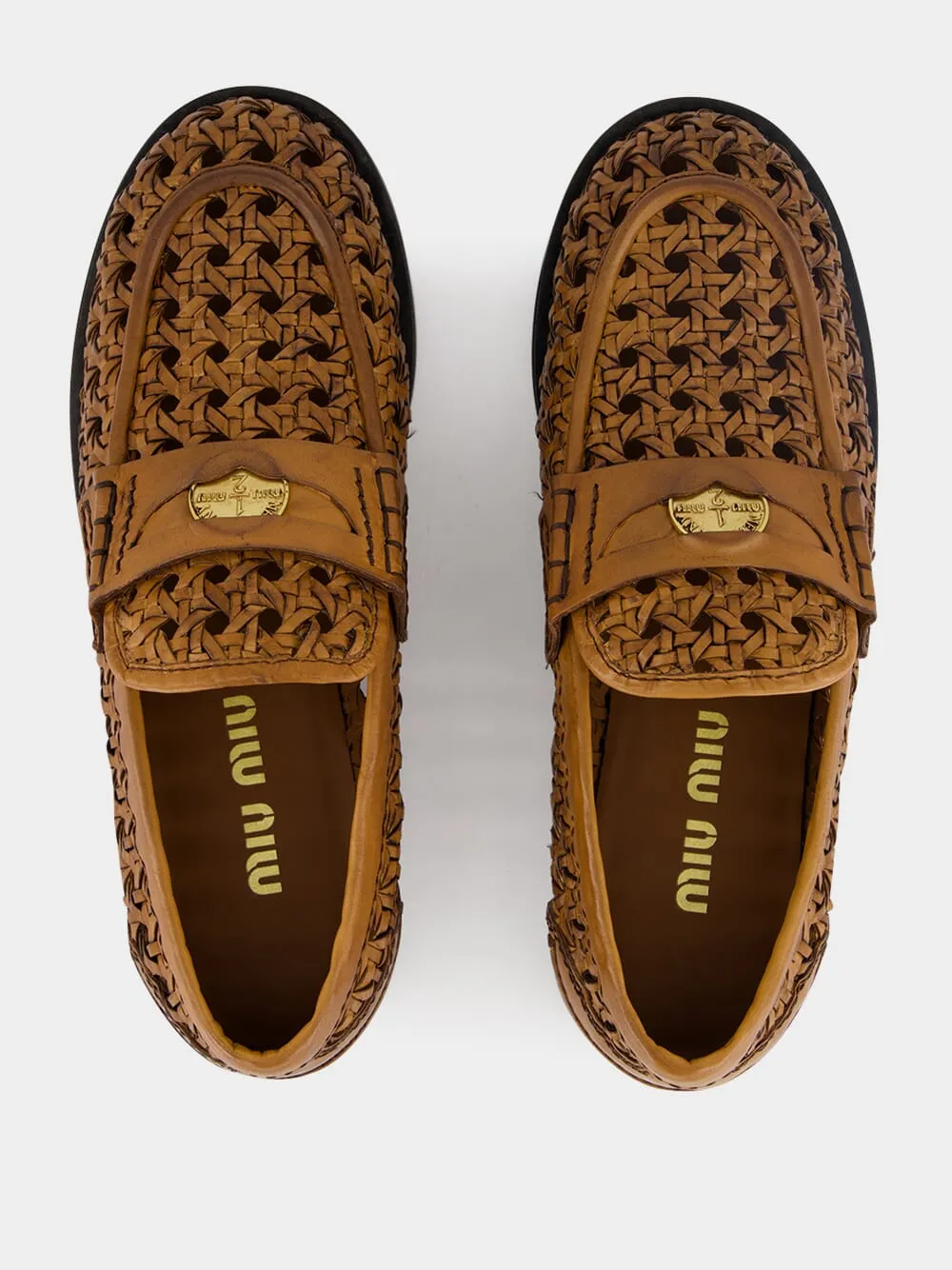 Cognac Woven Leather Penny Loafers sold by Fashion Clinic product image thumbnail 4