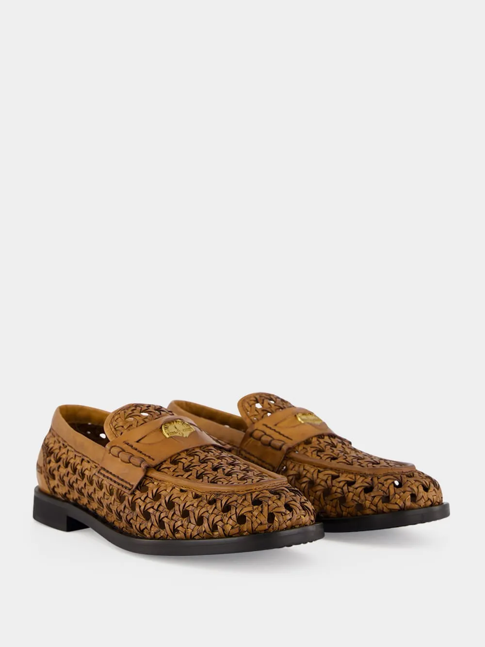 Cognac Woven Leather Penny Loafers sold by Fashion Clinic product image thumbnail 3
