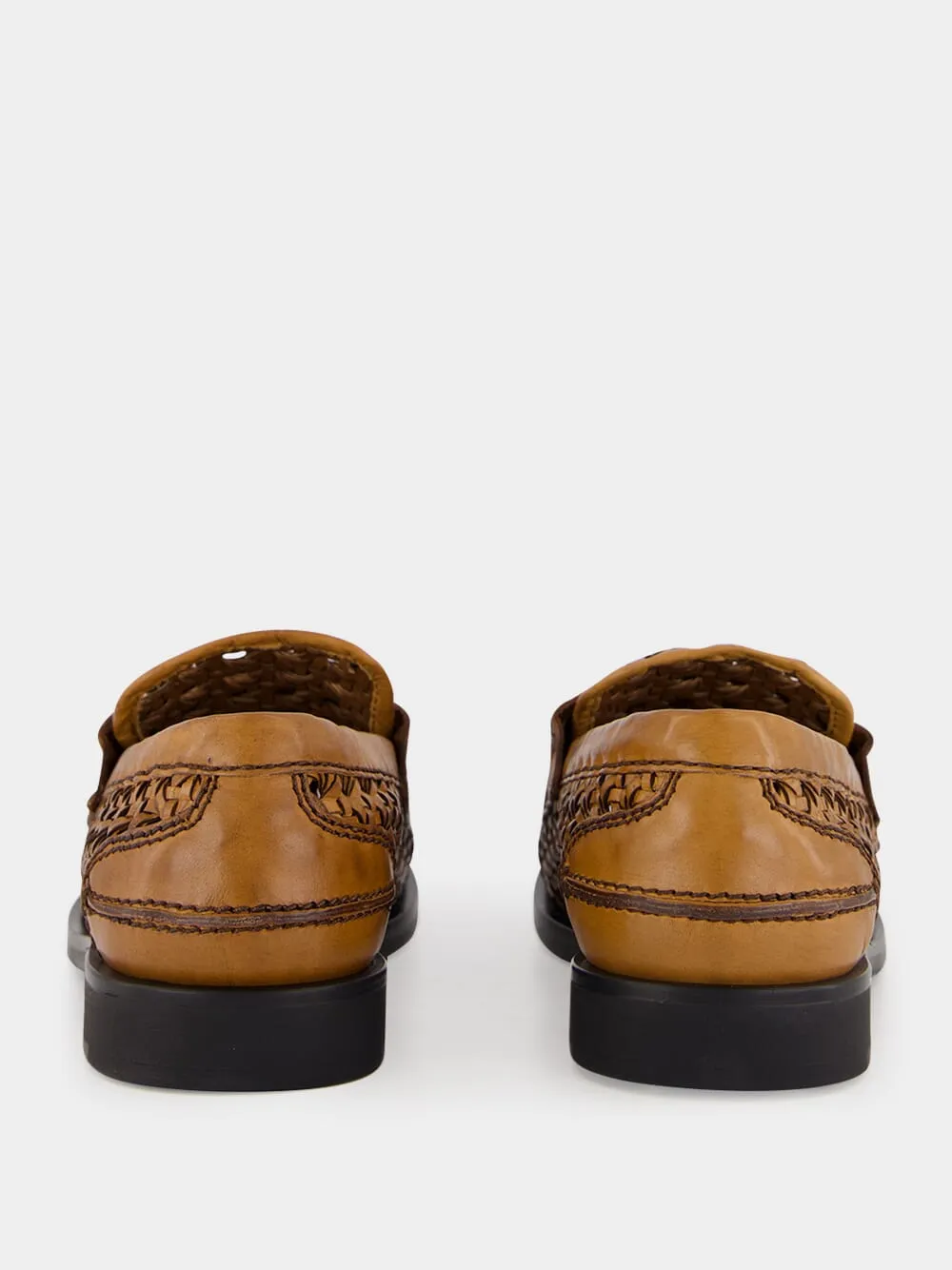 Cognac Woven Leather Penny Loafers sold by Fashion Clinic product image thumbnail 5