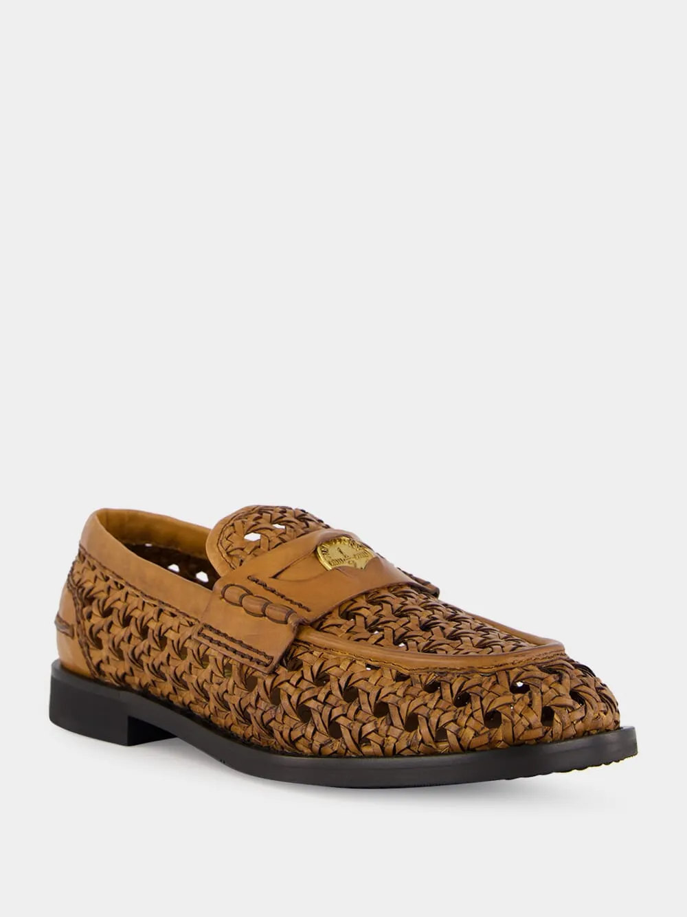 Cognac Woven Leather Penny Loafers sold by Fashion Clinic product image thumbnail 2