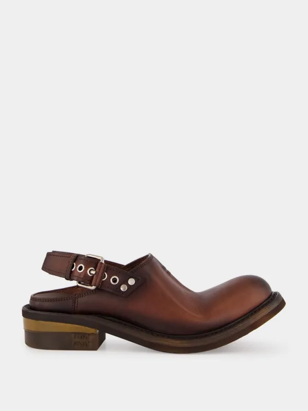 Coffee Brown Foule Leather Mules made by Miu Miu