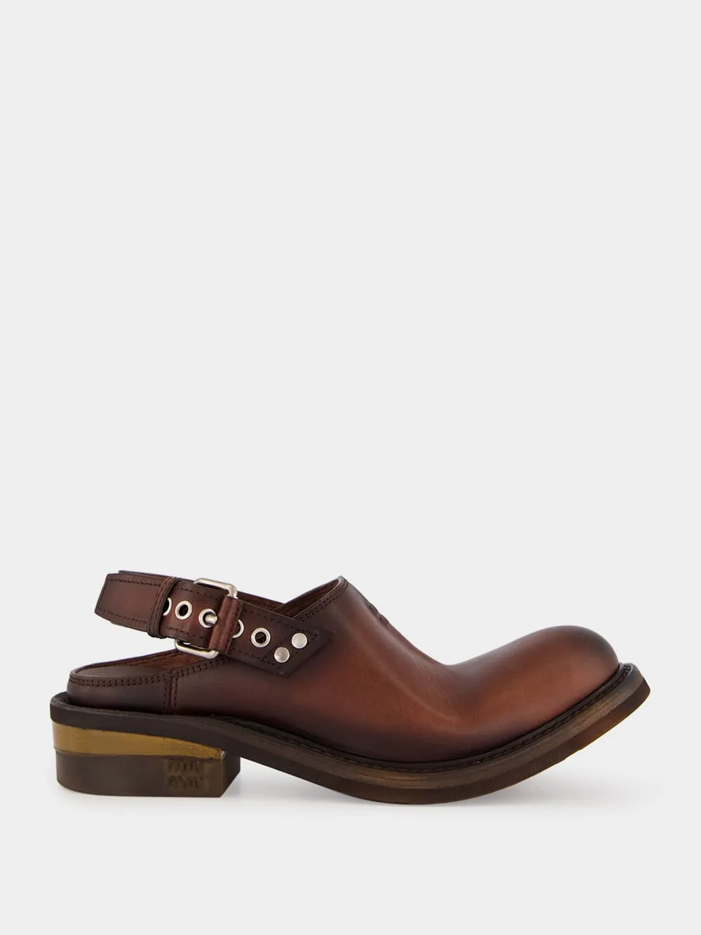 Coffee Brown Foule Leather Mules sold by Fashion Clinic
