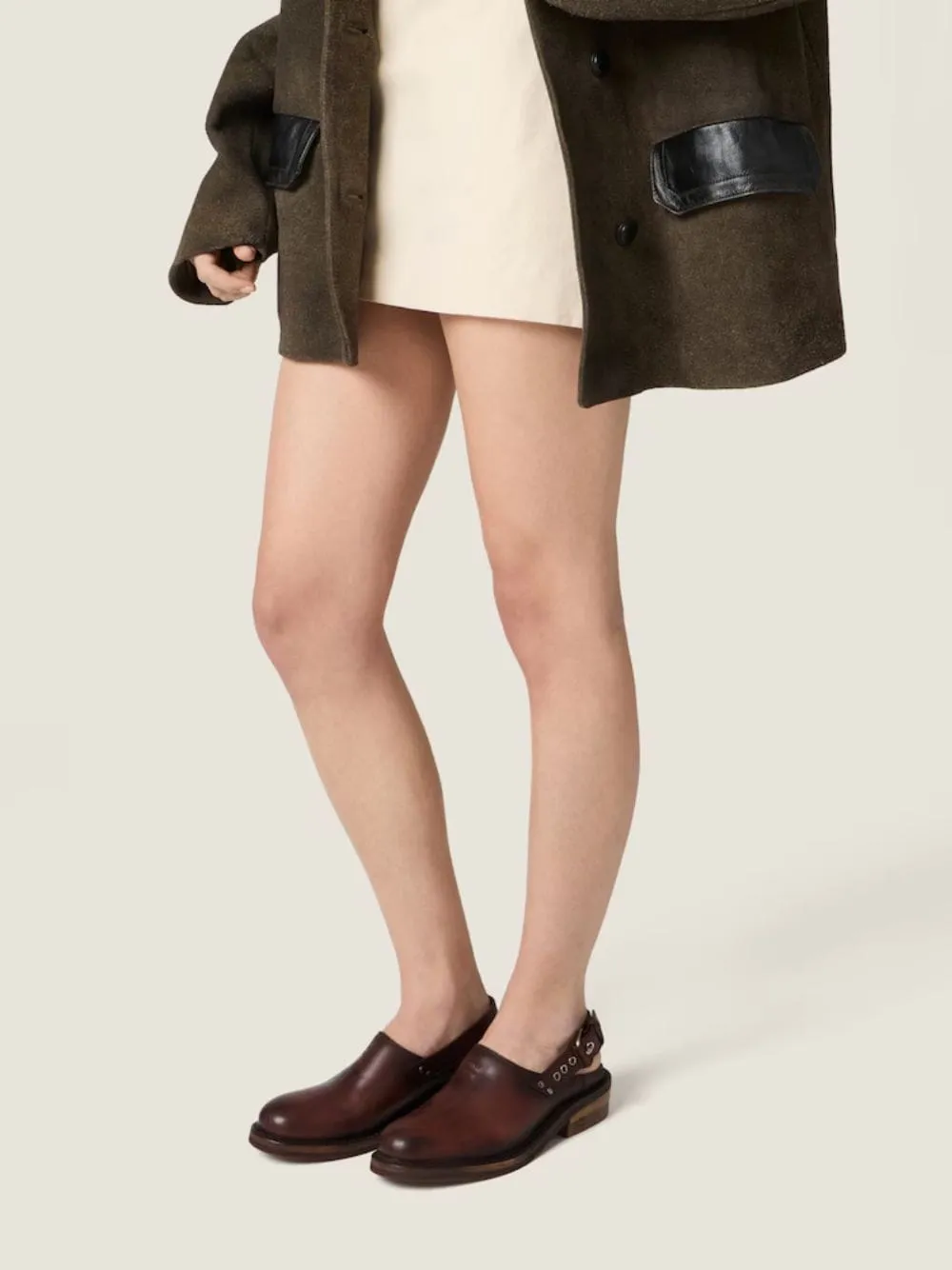 Coffee Brown Foule Leather Mules sold by Fashion Clinic product image thumbnail 2